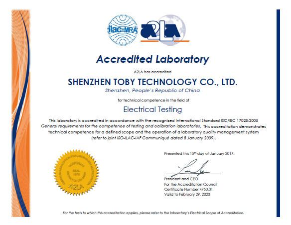TOBY Lab Accredited by A2LA and became an FCC Accredited Lab